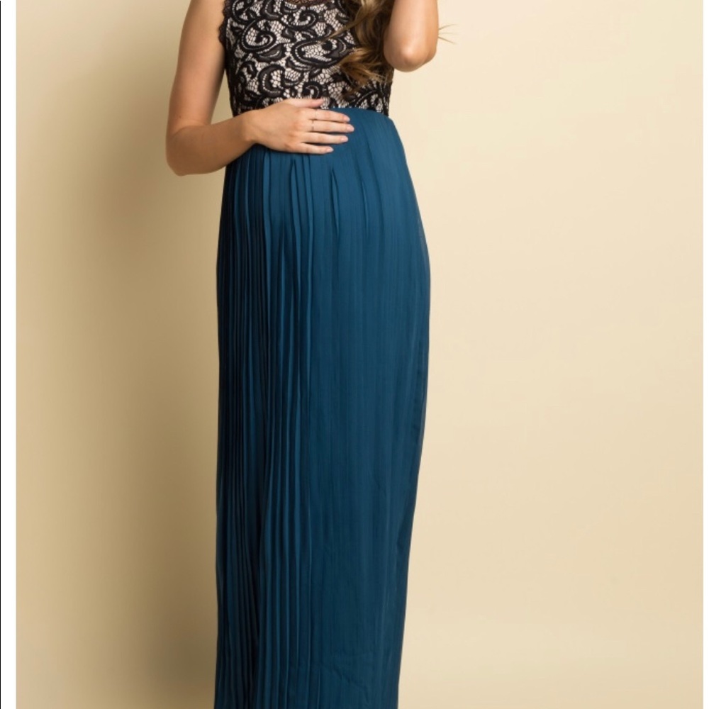 PinkBlush Teal pleated chiffon maxi dress